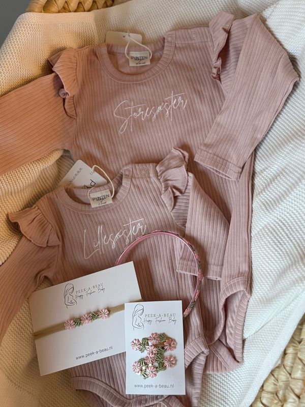 Basic rib frill sett - light pink