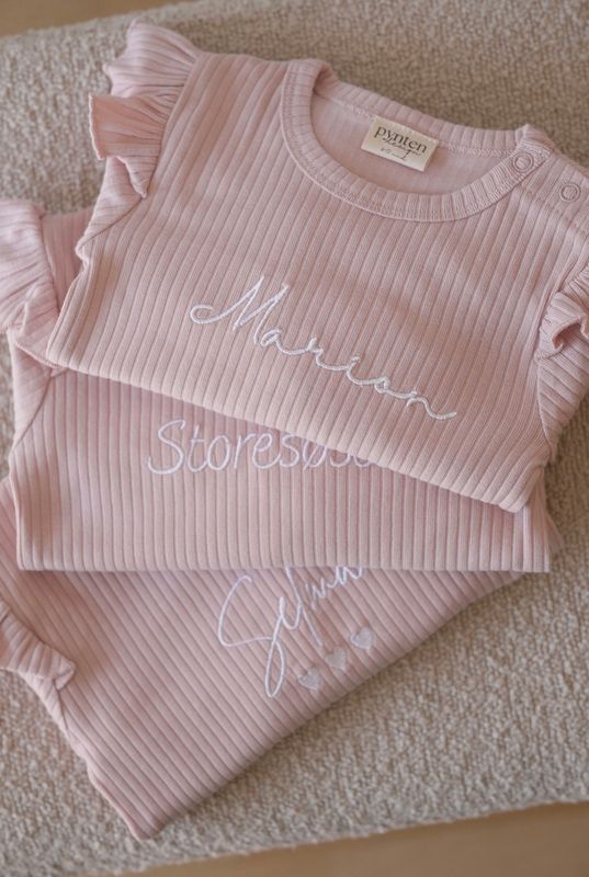 Basic rib frill sett - light pink