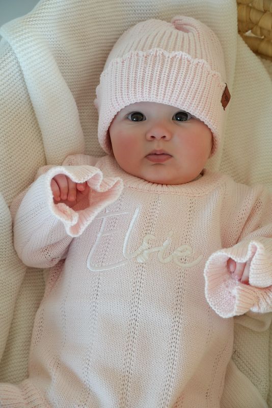 Knit frill lue - pastel pink
