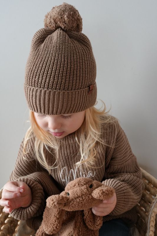 Knit lue med dusk - taupe