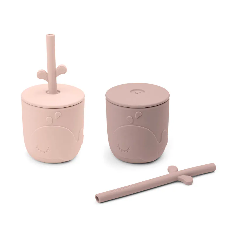 Wally 2 pk silikonkopp med sugerør - powder
