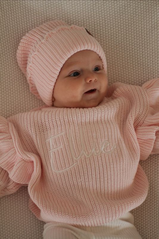 Knit frill lue - pastel pink