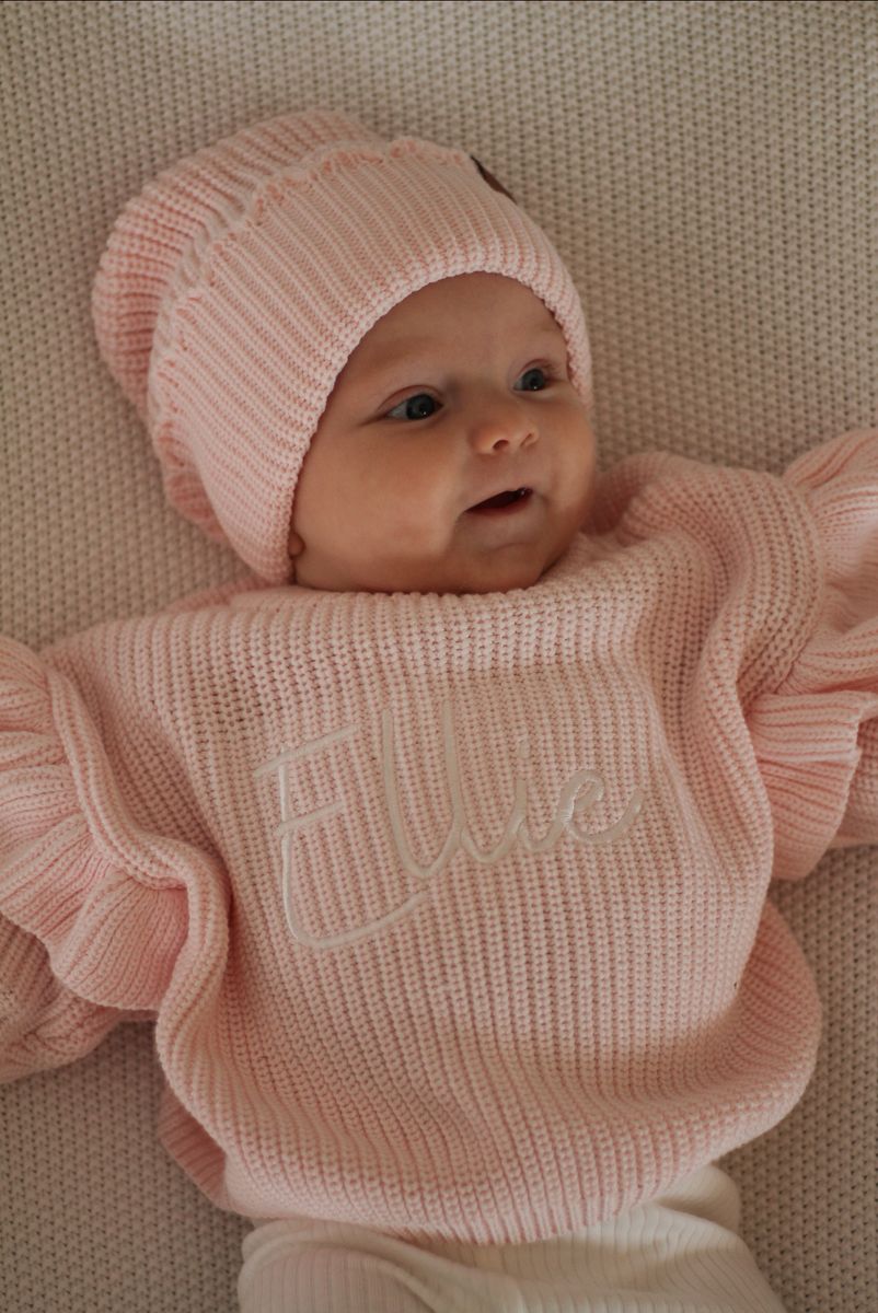 Knit frill lue - pastel pink