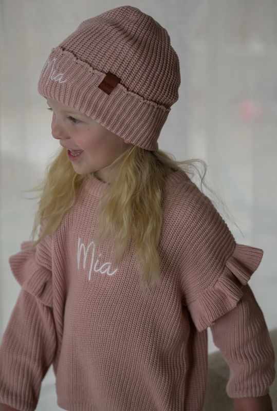Knit frill genser - dusty rose