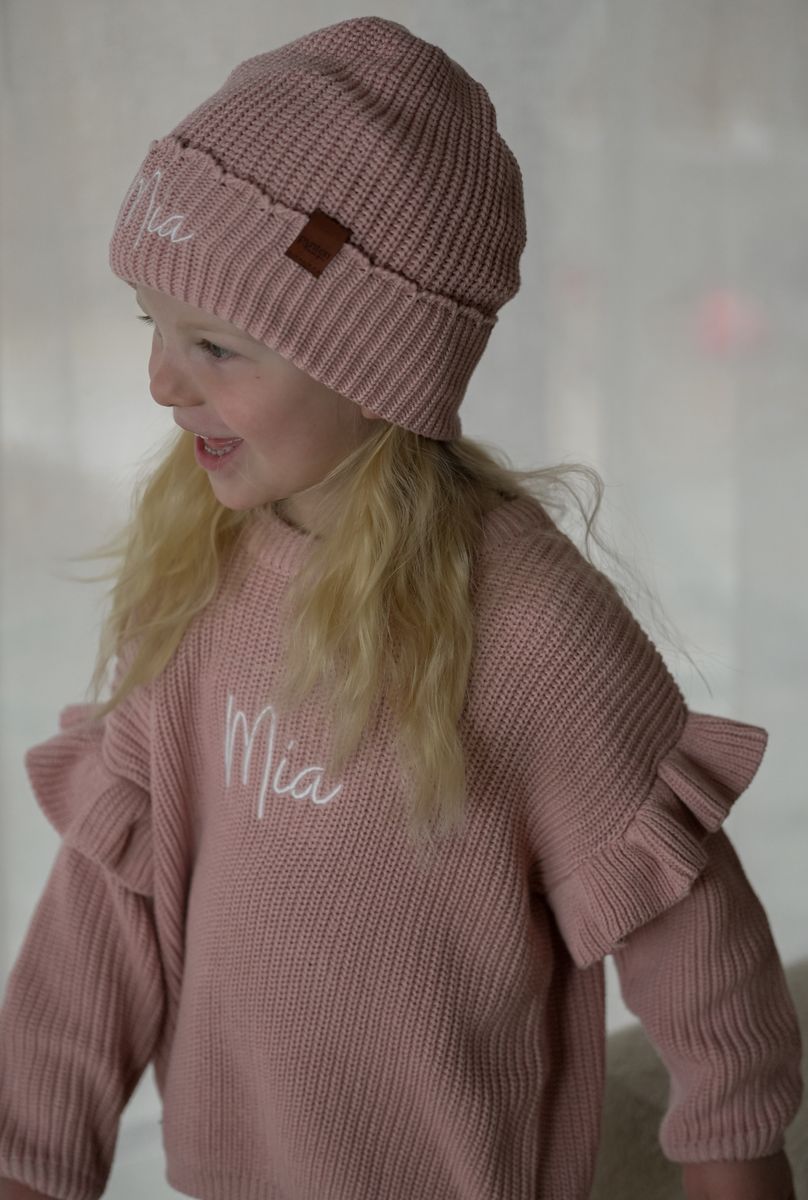 Knit frill genser - dusty rose