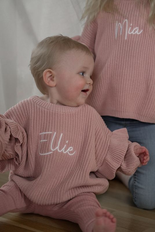 Knit frill genser - dusty rose