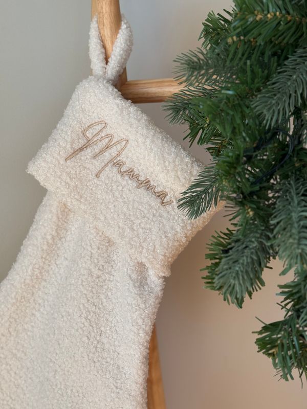 Bouclé julestrømpe - cream