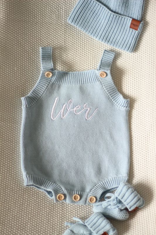 Knit babytøfler - powder blue