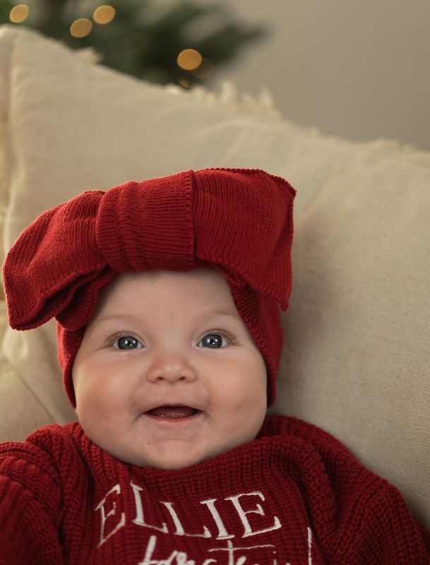 Knit pannebånd med sløyfe - cranberry
