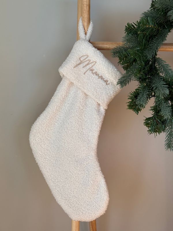Bouclé julestrømpe - cream