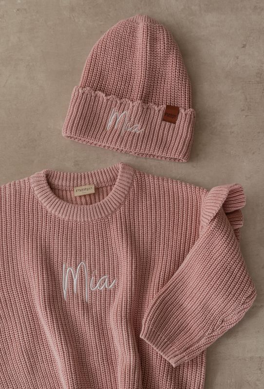 Knit frill genser - dusty rose